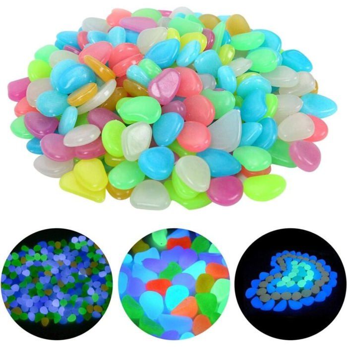 300 Galets Lumineux Blancs – Pierres Phosphorescentes Pour Jardin, Aquarium, Allées – Recharge Solaire
