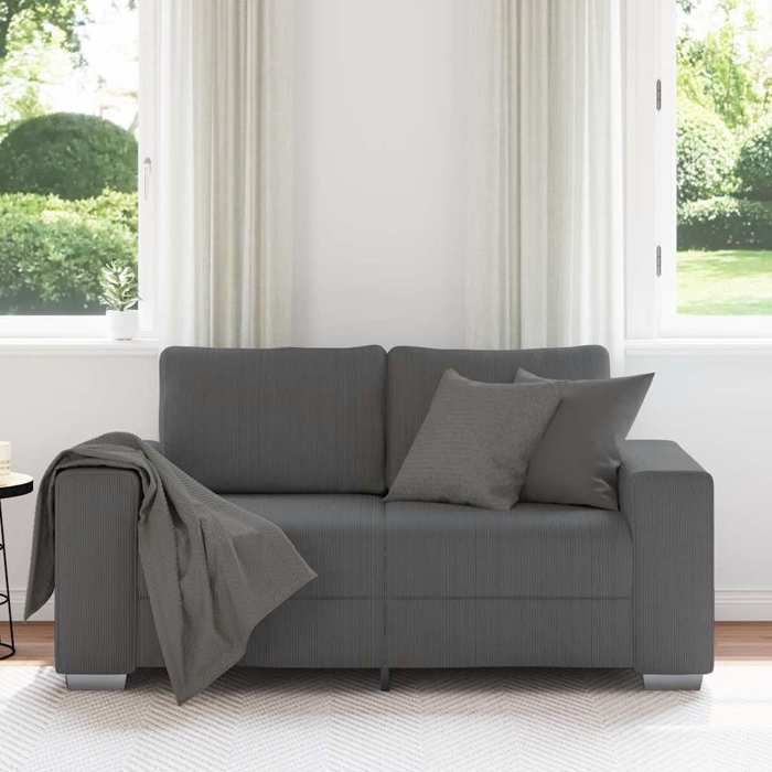Canapé causeuse en velours côtelé - VIDAXL - Gris foncé - 160x77x82 cm - 2/3 places - Tissu velours côtelé