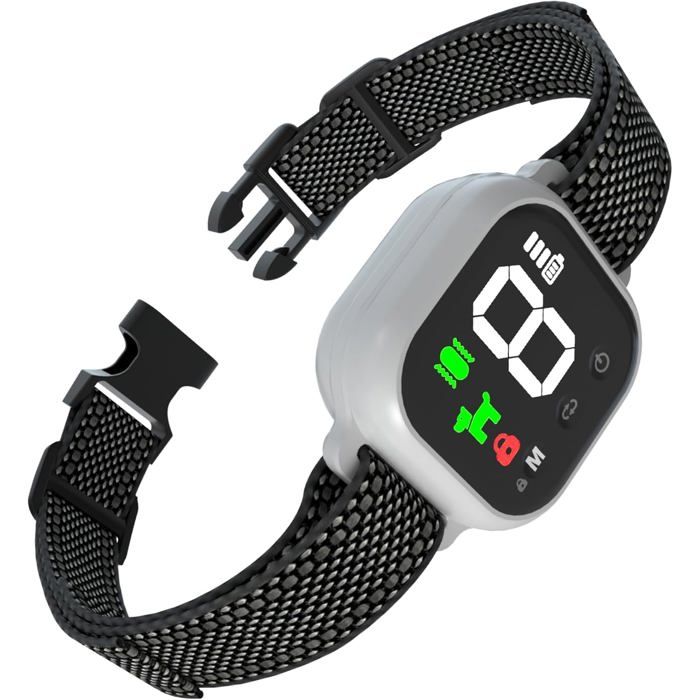 Collier anti-aboiement automatique modes son vibration choc IP67 rechargeable tous chiens blanc