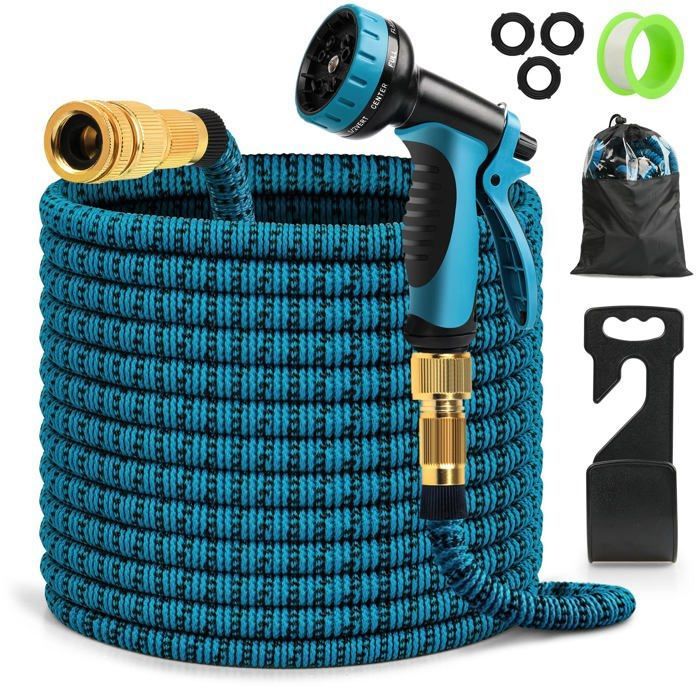 Tuyau D'Arrosage Extensible Avec Buse À 10 Fonctions, Raccords En Laiton Massif De 1,9 Cm, Tuyau