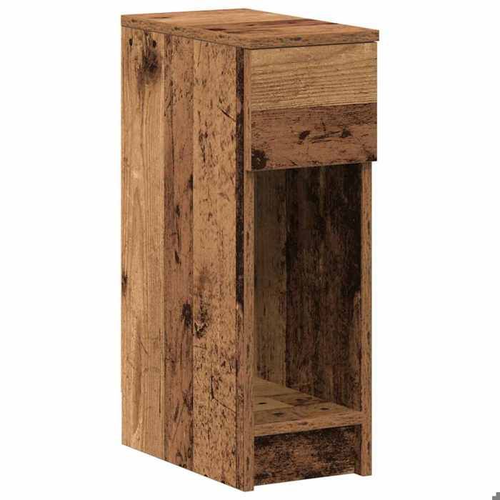 Table de chevet en bois - Vieux bois - 20x36x60 cm - 1 tiroir - Bois dingénierie - Capacité 60 kg - Compartiment ouvert