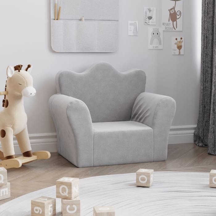 Canapé pour enfants - vidaXL - Gris clair - Peluche douce - Housse amovible - 54x34x45 cm - Mousse épaisse