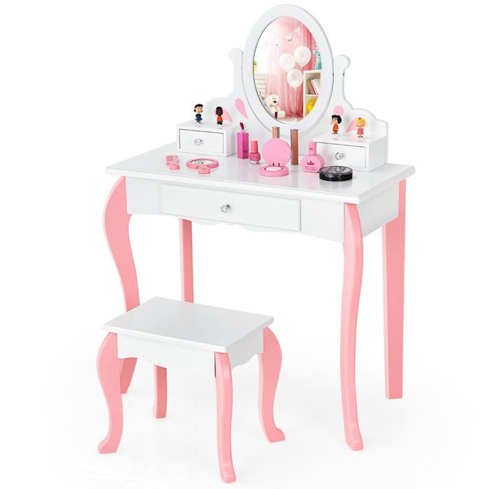 Coiffeuse enfant - HELLOSHOP26 - Lot avec tabouret - Miroir pivotant - 3 tiroirs - MDF blanc Coiffeuse enfant - HELLOSHOP26 - Lot avec tabouret - Miroir pivotant - 3 tiroirs - MDF blanc