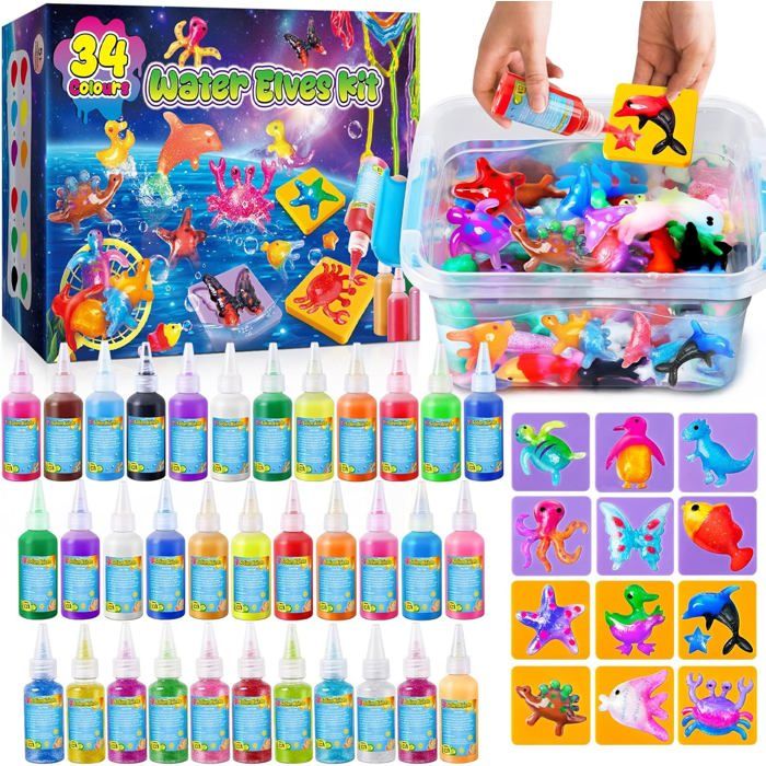 Kit de jouet en slime magique pour enfants  34 flacons de gel coloré création danimaux aquatiques en gel deau kit de bricolage
