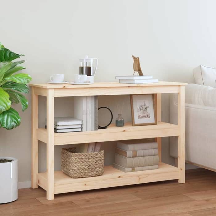 Table console en bois massif - vidaXL - 110x40x74 cm - Bois de pin - Brun - 3 étagères ouvertes