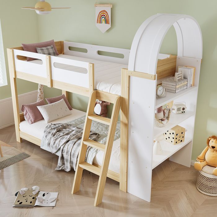 Lit superposé LUONIANS90x200 cmlit enfantavec barrière de sécuritésommier à lattesblanc