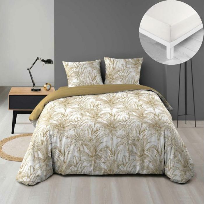 Pack Dune 240 x 220 cm – Housse de Couette Microfibre + Drap Housse Blanc 140x190 cm
