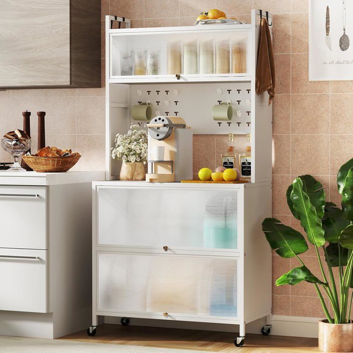 GIANTEX Desserte de Cuisine 80x40x160CM avec Rangement sur 5 Niveaux-Portes Battantes-Crochets Supérieurs-Panneau PerforéBlanc GIANTEX Desserte de Cuisine 80x40x160CM avec Rangement sur 5 Niveaux-Portes Battantes-Crochets Supérieurs-Panneau PerforéBlanc