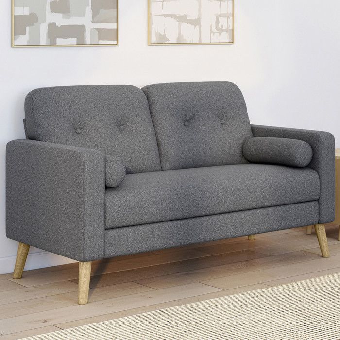 IDMARKET Canapé droit scandinave 2 places CLAIRE en tissu gris anthracite