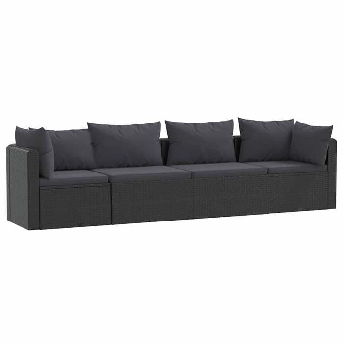 （SOLDES Dété）Canapés de jardin - SHIELD Canapé dextérieur - 4 pcs avec coussins Résine tressée Noir 1534350