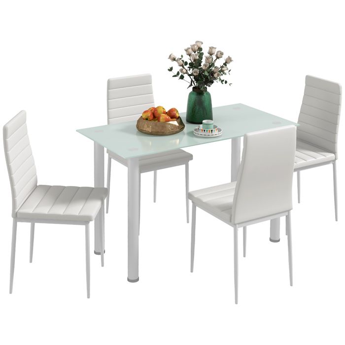 HOMCOM - Ensemble de table à manger - Acier - 120x60x75cm - blanc