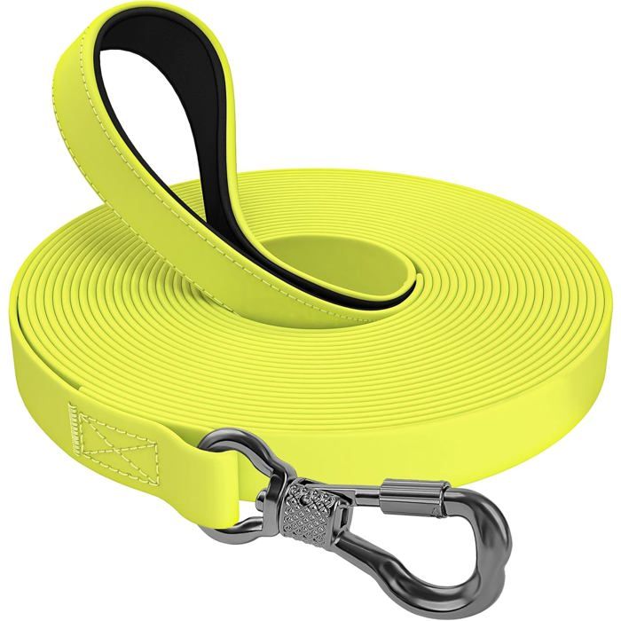 Longe de Dressage Étanche 10m - Poignée Confort & Mousqueton Verrouillable - Pour Tous Chiens (Jaune Fluo)