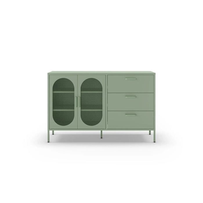 AVENO - Buffet 2 portes 140cm en métal - Vert AVENO - Buffet 2 portes 140cm en métal - Vert