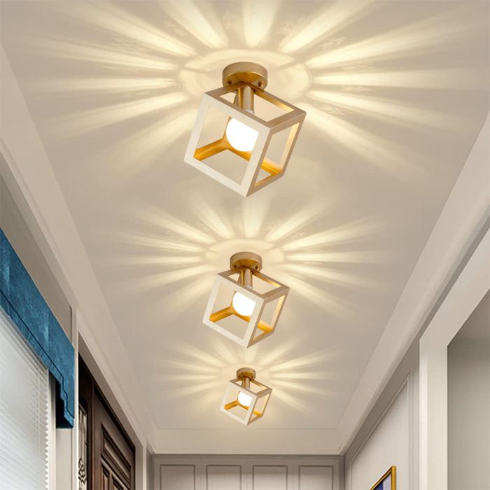 ElektraH 4pcs Plafonnier Intérieur Industriel16cm Lampe de Plafond Vintage Abat-jour en Fer Designe Carré E27 Luminaire RétroOr