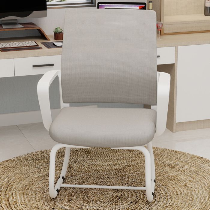 ROVRYN Chaise de bureau fixe 45 x 55 x 90 cm dossier en maille accoudoirs intégrés gris et blanc