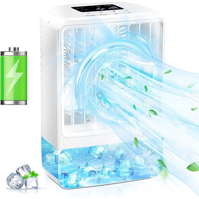 1 Climatiseur portable 4 en 1 ventilateur rafraîchisseur dair humidificateur lumière LED pour maison bureau extérieur .