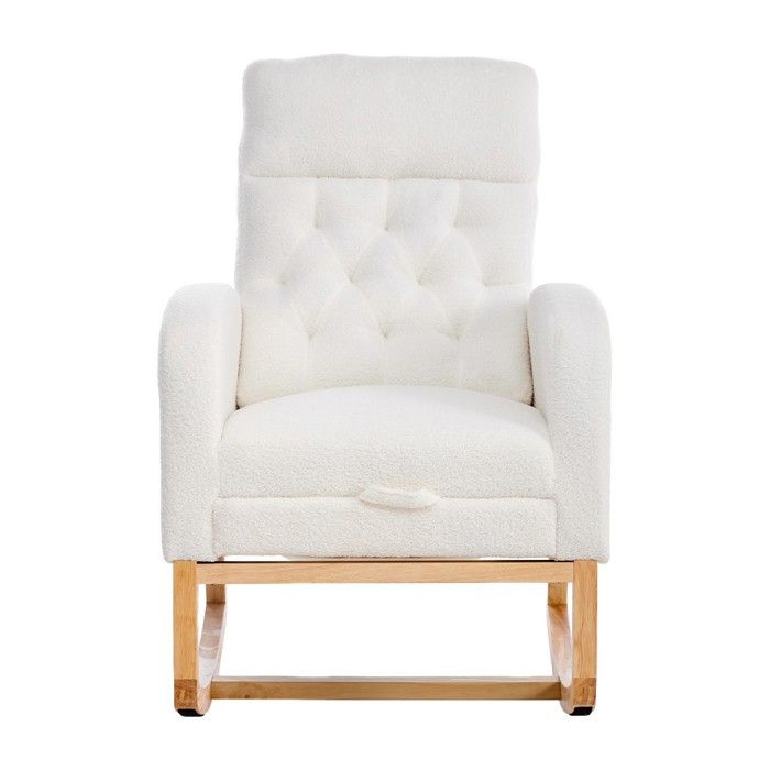 Fauteuil à bascule blanc tissu bouclé repose-pied réglable poches latérales salon chambre allaitement 65 6x123x102cm Fauteuil à bascule blanc tissu bouclé repose-pied réglable poches latérales salon chambre allaitement 65 6x123x102cm