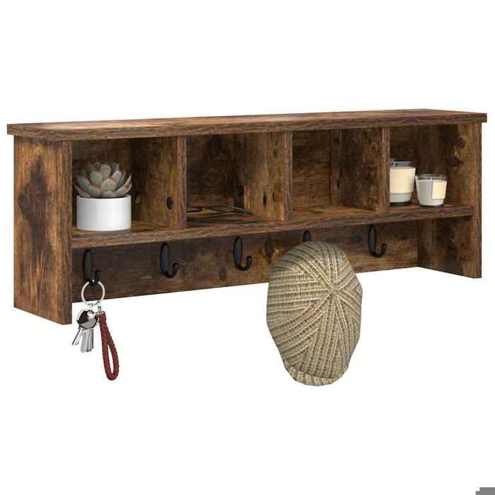 Meuble Étagère - Marron - Porte-manteau mural - 1 pc - avec étagère Chêne fumé 75x16x26 cm B4945