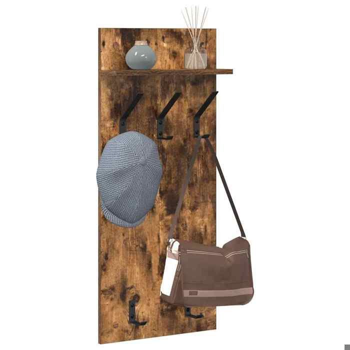 Meuble Étagère - Marron - Porte-manteau mural - 1 pc - avec étagère Chêne fumé 40x10x90 cm B5022