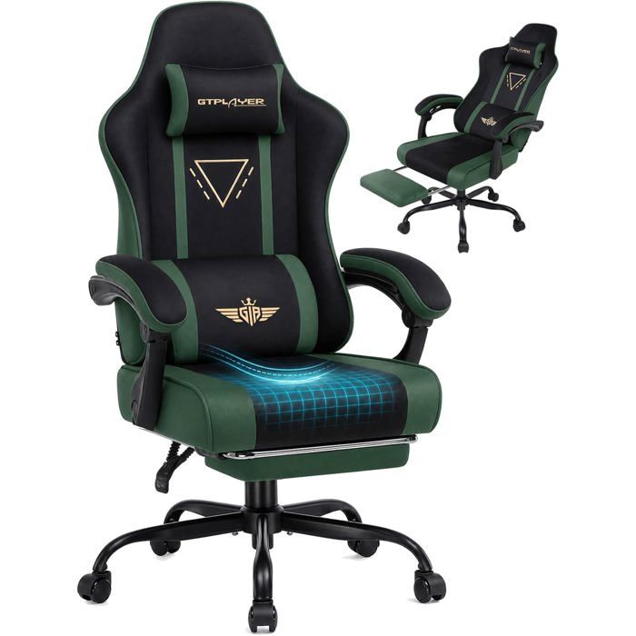 Chaise gaming - GTPLAYER - GTPLAYER - Tissu respirant - Ressorts ensachés - Dossier inclinable 90°-145°