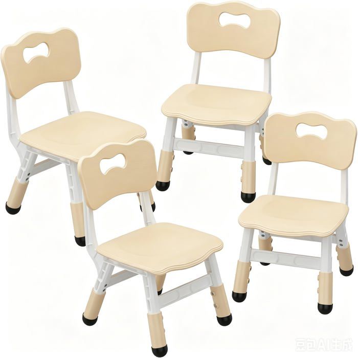 Lot de 4 chaises réglables pour enfants chaise en plastique réglable en hauteur sur 3 niveaux avec base antidérapante de 2 à 8 ans