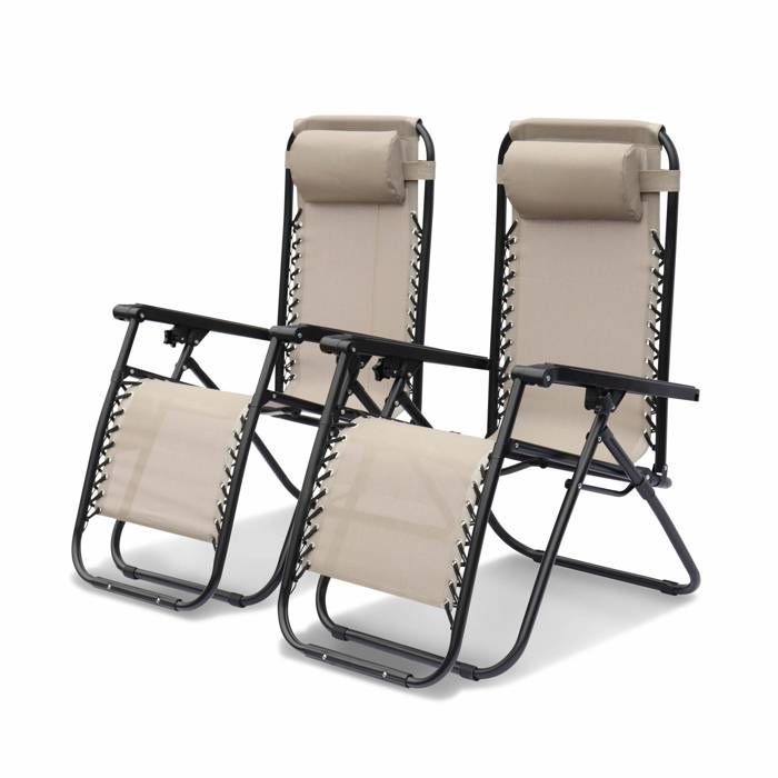 Lot de 2 fauteuils relax pliables multi-positions en textilène taupe - SWEEEK - Patrick
