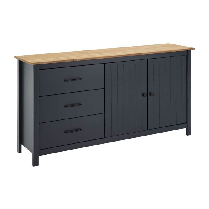 TINA - Buffet Bas 2 Portes 3 Tiroirs Bois Ciré coloris Bleu Pétrole TINA - Buffet Bas 2 Portes 3 Tiroirs Bois Ciré coloris Bleu Pétrole