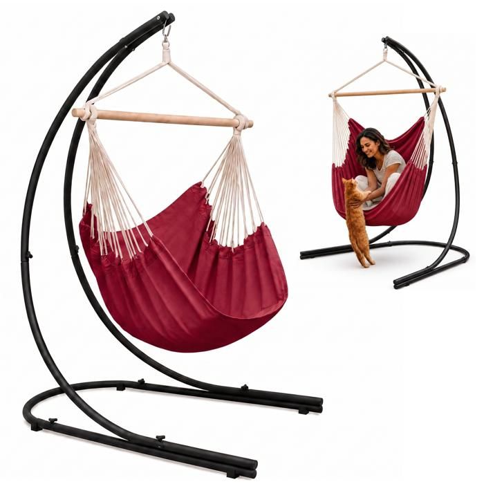 Support Hamac avec Chaise Suspendue XXL Fauteuil de Balancoire 360° Rouge Support Hamac avec Chaise Suspendue XXL Fauteuil de Balancoire 360° Rouge