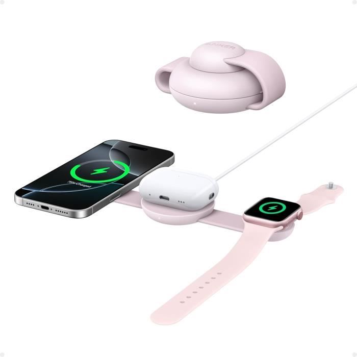 Anker MagGo Station de recharge sans fil 3 en 1 compatible MagSafe chargeur induction certifié Qi2 MagGo chargeur de voyage - vue 3