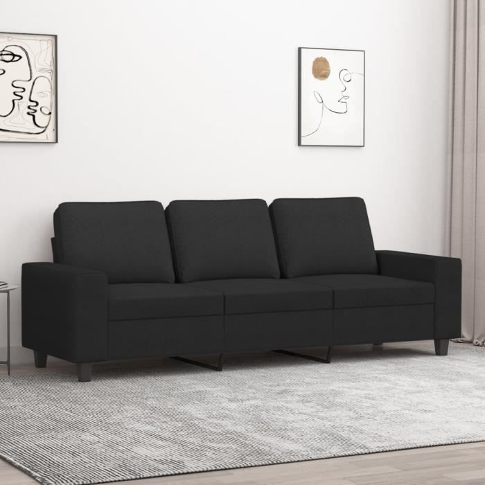 Canapé 3 Places Noir 180 Cm En Tissu - Neuf