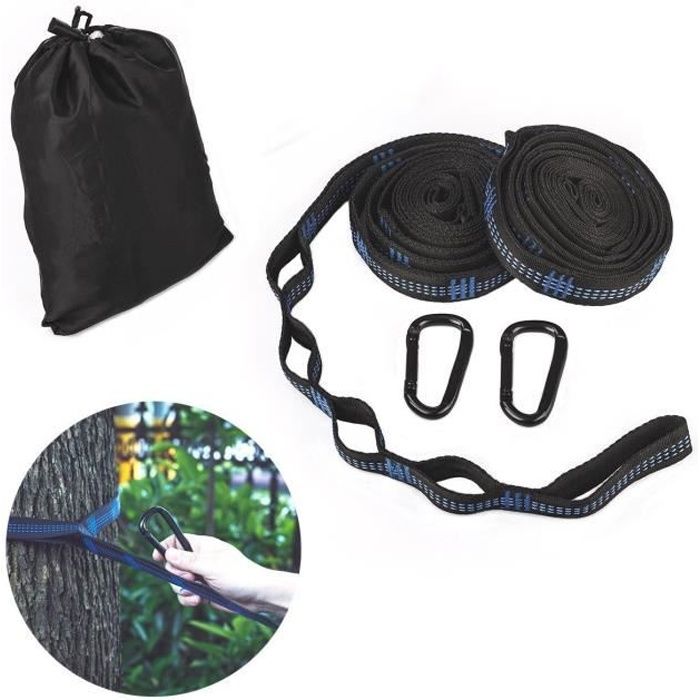 Ecent Kit de fixation hamac ultra-résistant 2 cordes hamac durable en polyester + 2 mousquetons de fer avec un sac de rangement