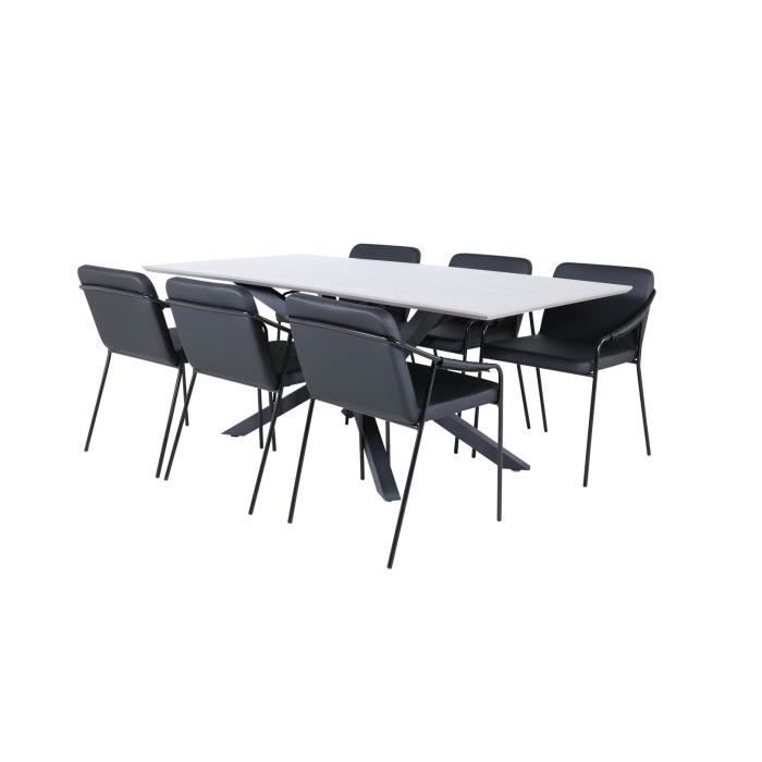 piazzagrbl ensemble table, table gris et 6 tvist chaises similicuir pu noir.