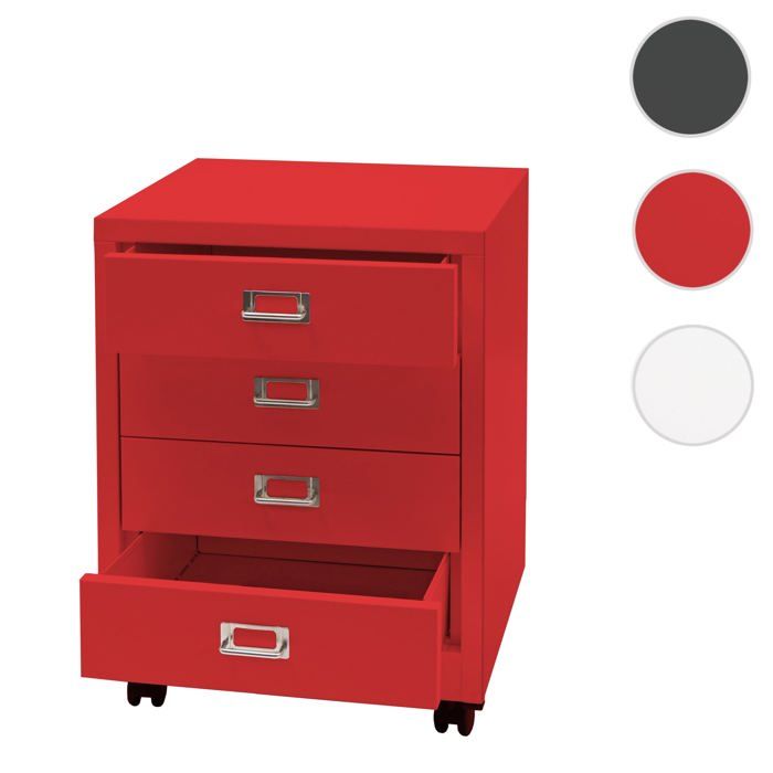 Caisson roulant MCW-L49 métal 55x40x41cm 4 tiroirs rouge
