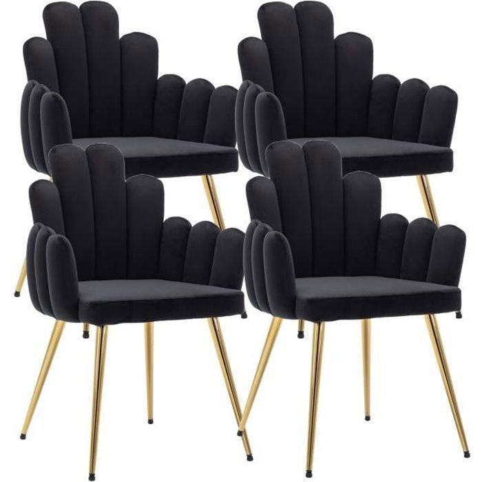 Wahson Chaise de Salle à Manger Lot de 4 Chaise Salle à Manger Chaise de Cuisine avec Pieds Dorés pour Restaurant Velours Noir