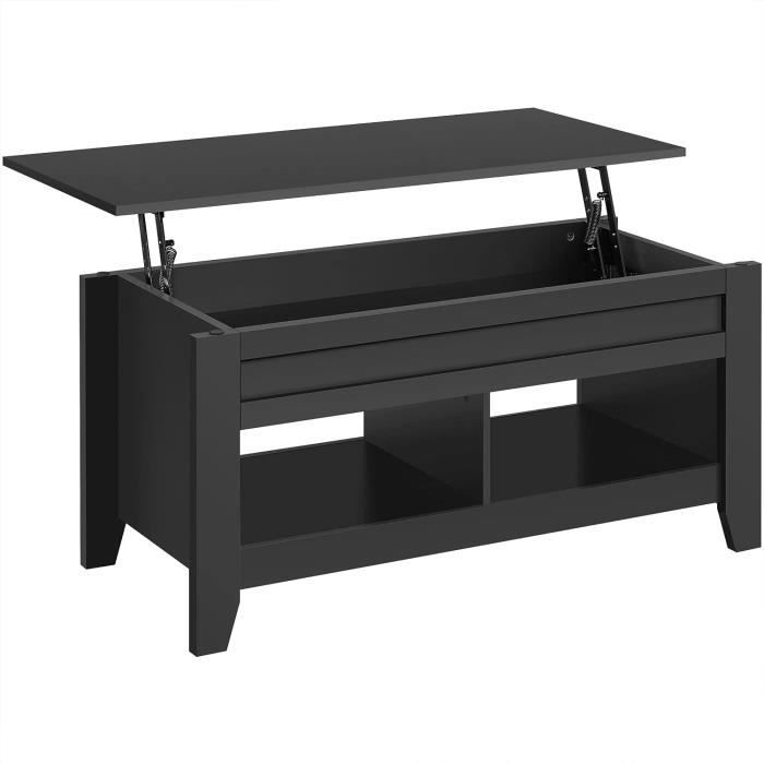 Table Basse Relevable En Bois Brûlé – Avec 2 Tiroirs, étagère Ouverte, Plateau Relevable – 100x50x48 Cm