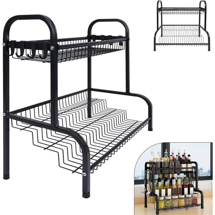 OROPY étagère à épices à 2 niveaux pour comptoir, hauteur réglable étagère de rangement en métal OROPY étagère à épices à 2 niveaux pour comptoir, hauteur réglable étagère de rangement en métal