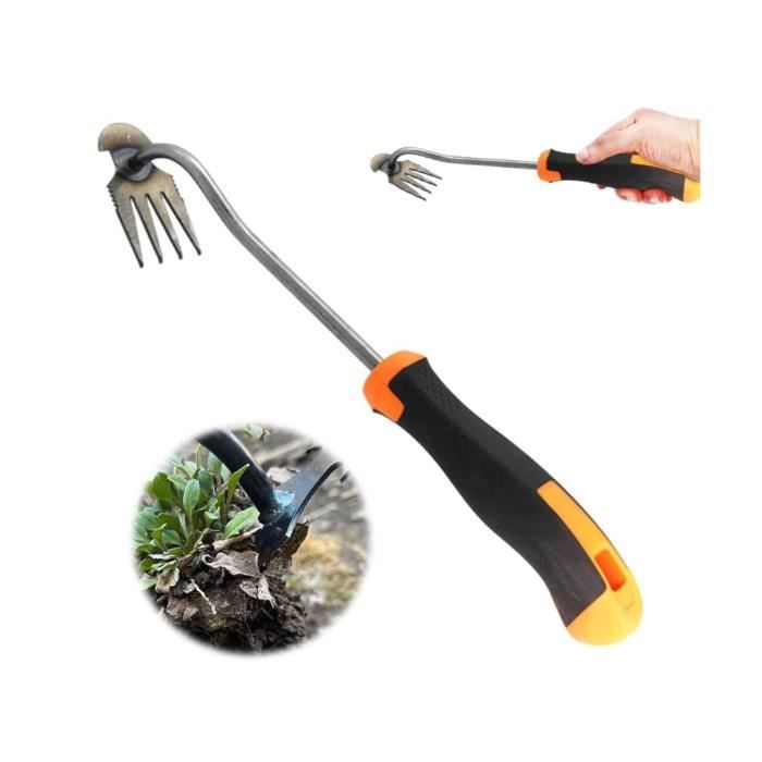 Outil de jardinage - Outil de désherbage manuel - Outil de jardinage - Avec manche (poignée en caoutchouc à 4 dents)