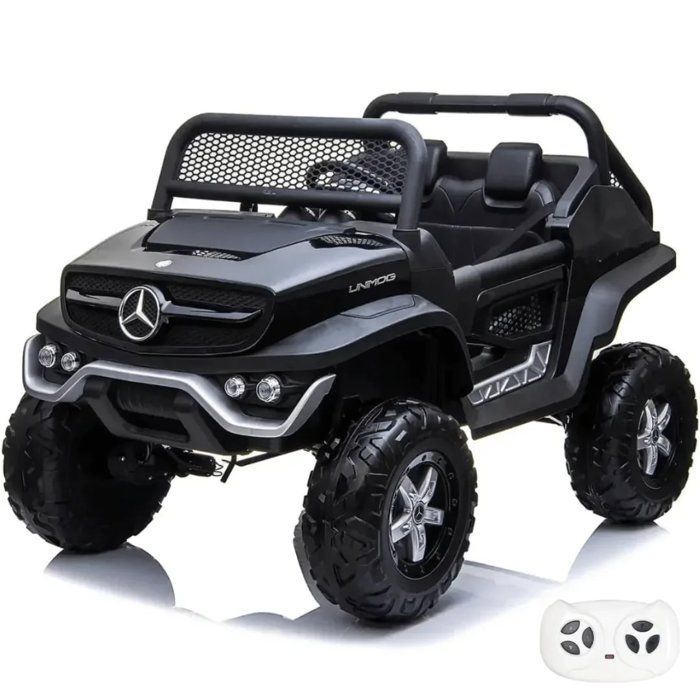 J.E.E.P. Wrangler - Voiture électrique pour enfant - 12 V - Double siège en cuir - Radio avec entrée Bluetooth et USB - Batterie au lithium - Roues
