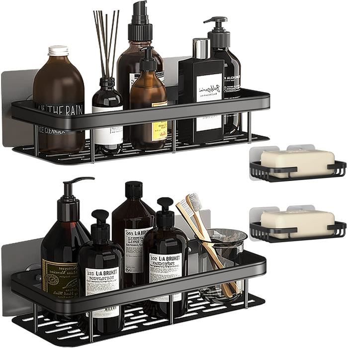 Set 4 étagères De Douche Sans Perçage Multper - Avec Porte-savon, Brosse à Dents, Crochets | Acier Inox SUS 304