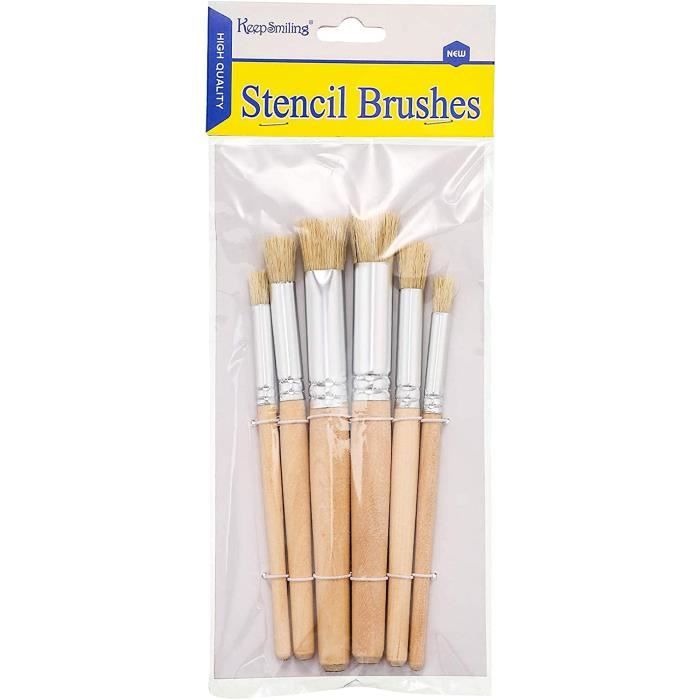 Lot de 4 pinceaux ronds pour pochoir pour travaux manuels, manche en bois, pochoir, éponge, pinceau, meubles, bricolage, art, outils de peinture