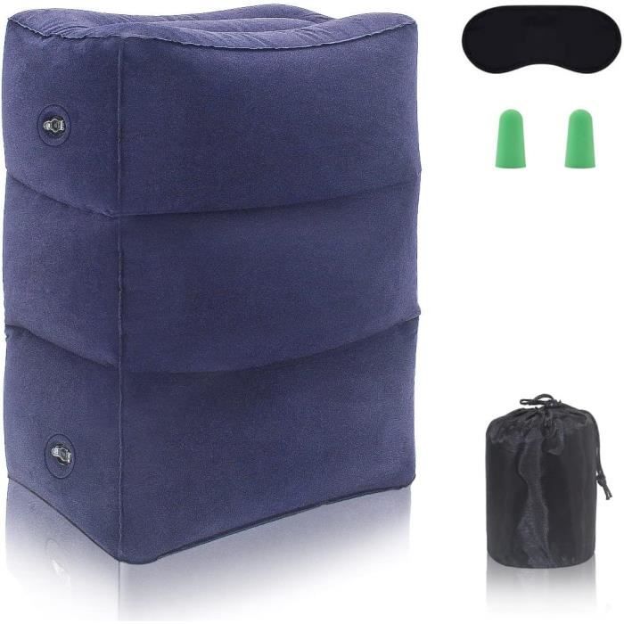 Coussin Avion Repose-pieds Gonflable De Voyage DQZSY - Hauteur Réglable, Valve Double - Pour Avion, Voiture, Bureau, Enfants - Bleu