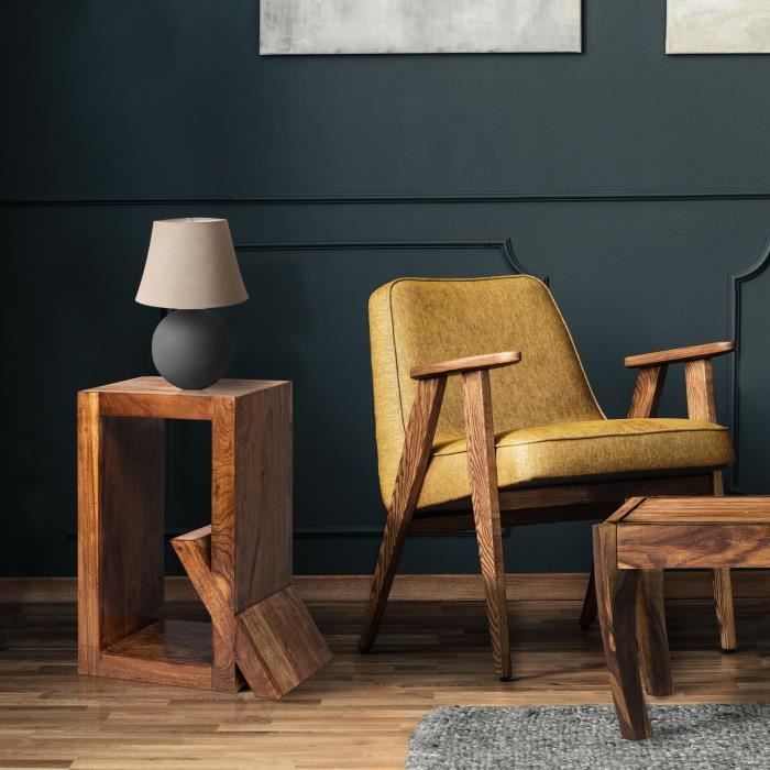 WOMODESIGN Table Basse Quebec Forme Q 60 cm Bois d'Acacia Massif