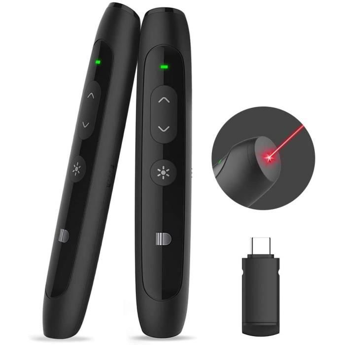 Elekele® USB Télécommande Pointeur Lumineux Rouge Présentations PPT pour Mac Os et Windows Distance Contrôle à 100m 2.4 GHz Stylo Présentation pour PowerPoint Noir 