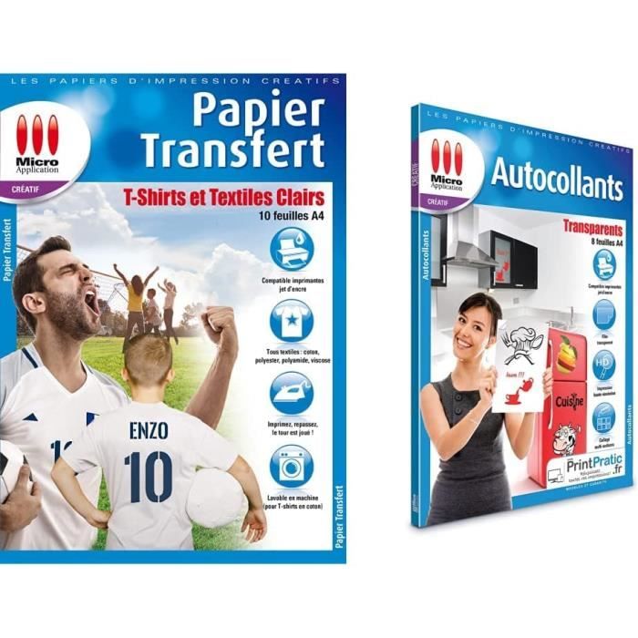 Papier transfert Transfert textile thermocollant Papier transfert pour  imprimante Papier thermocollant à imprimer Feuille transfer - Cdiscount  Informatique