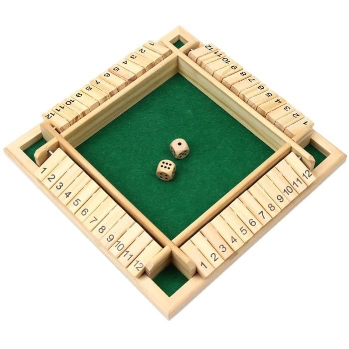 BOH Jeu de dés Shut the Box Jeu de dés en bois fermé la boîte 4 faces 10 numéros jeu de pub de