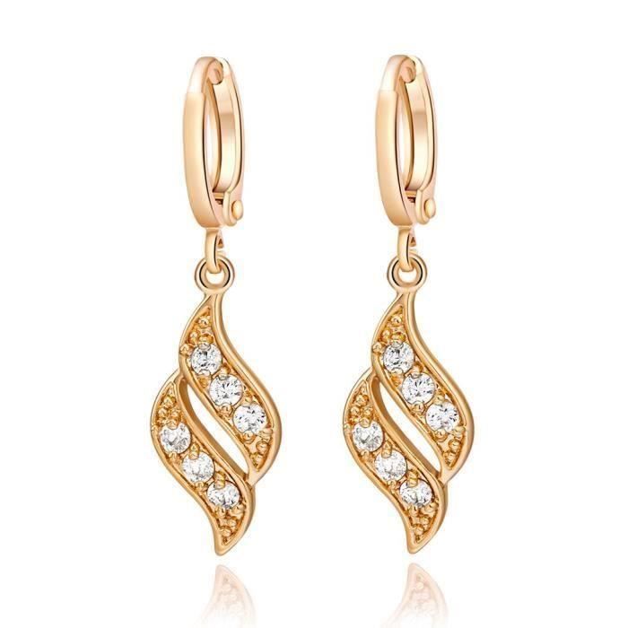 Femmes élégant ronde Zircon Crystal Drop//Dangle Blanc Plaqué or Boucles d/'oreilles Clou