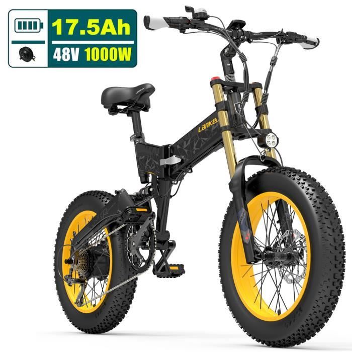 Vélo neige X3000plus-UP 20 pouces 4.0 Gros pneu - Jaune - Moteur 1000W - Fourche avant améliorée