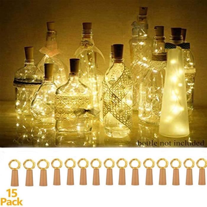 15 pcs LED lumière de bouteille, 20 LED 2M guirlandes lumineuses fil de  cuivre à piles lumières de bouteille de vin pour les lu[212] - Cdiscount  Maison