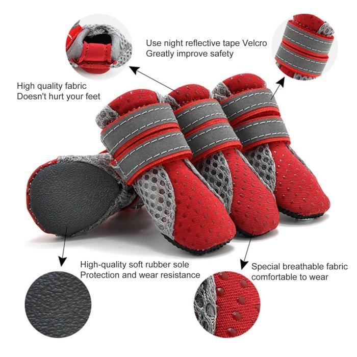 Guêtres pour Chien - Sneakers Réfléchissantes - Rouge - Confortables - Imperméables - 4Pcs