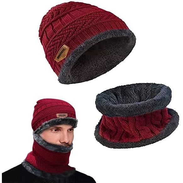 Chapeau Homme Hiver Garder Chaud Tricoté Bonnet Bonnet Extérieur Casul Cap  Polaire Doublure Foulard Set Pour Femmes